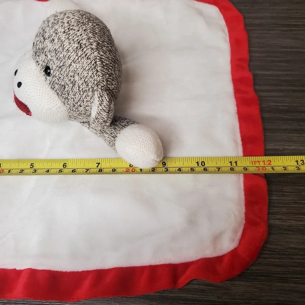 Baby Starters Sock Monkey Red White‎ Satin RATTLE Security Blanket Lovey 12 inch
